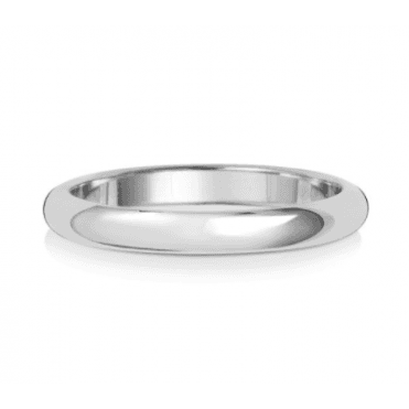 9ct White Gold Polished D-Shaped Wedding Band Ring - 2MM