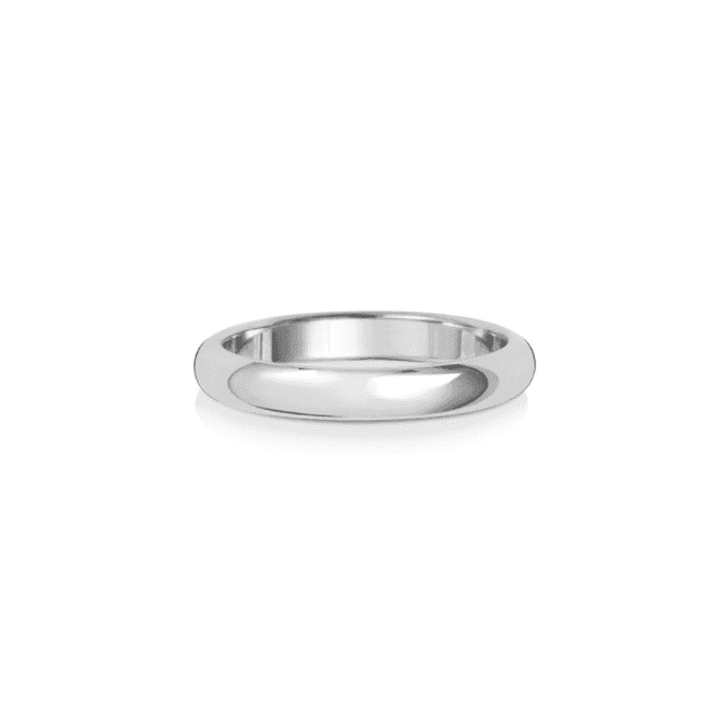 9ct White Gold Polished D-Shaped Wedding Band Ring - 3MM