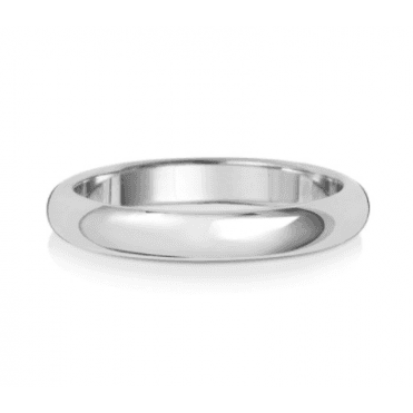 9ct White Gold Polished D-Shaped Wedding Band Ring - 3MM