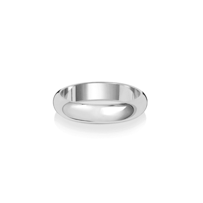 9ct White Gold Polished D-Shaped Wedding Band Ring - 4MM