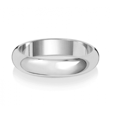 9ct White Gold Polished D-Shaped Wedding Band Ring - 4MM