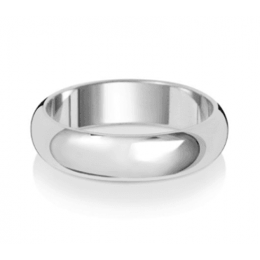 9ct White Gold Polished D-Shaped Wedding Band Ring - 5MM