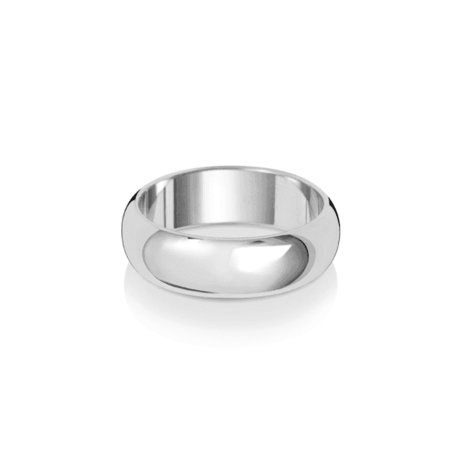 9ct White Gold Polished D-Shaped Wedding Band Ring - 6MM