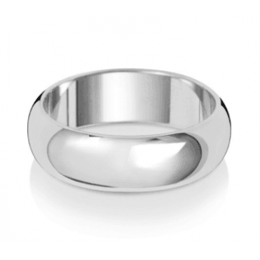 9ct White Gold Polished D-Shaped Wedding Band Ring - 6MM