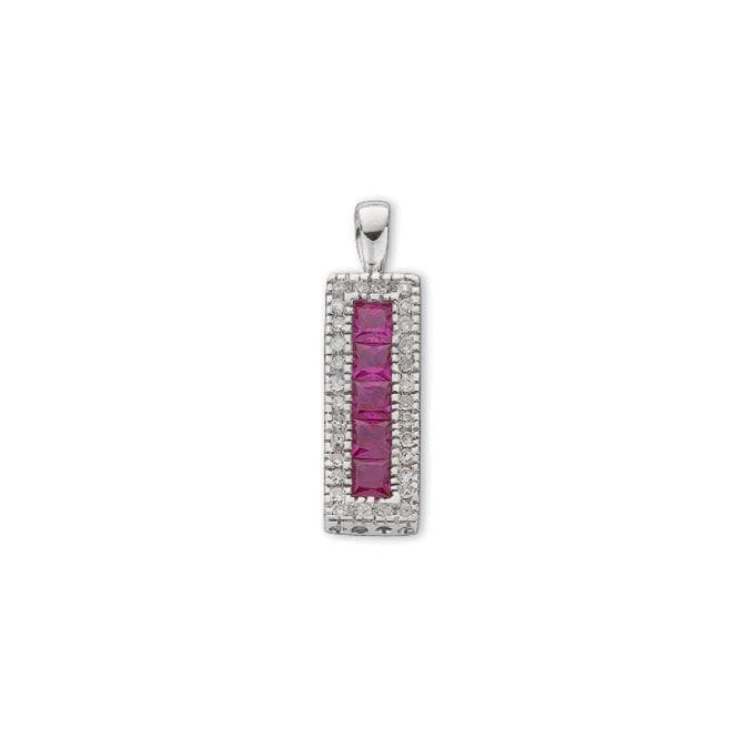 9ct White Gold Princess Cut 0.70ct Ruby & 0.16ct Diamond Rectangal Pendant