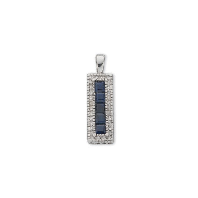 9ct White Gold Princess Cut 0.70ct Sapphire & 0.16ct Diamond Rectangal Pendant
