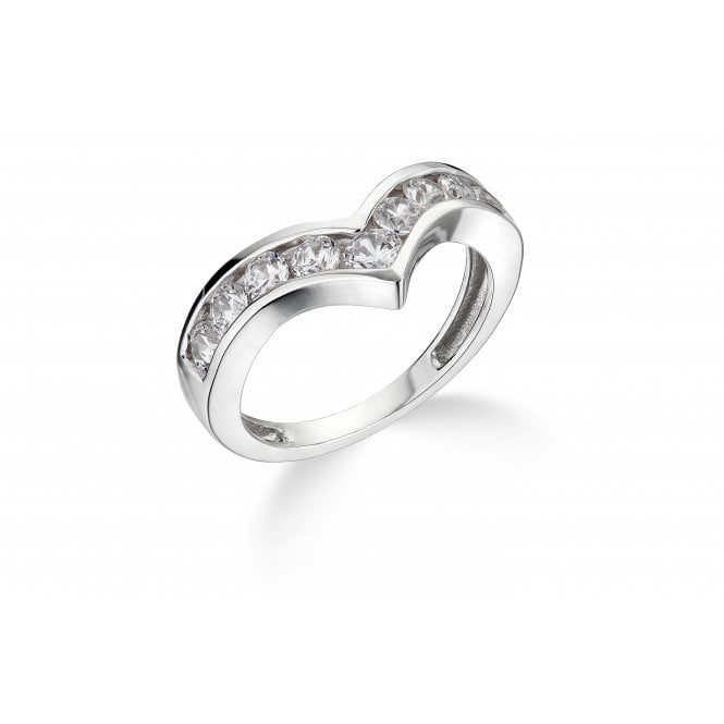 9ct White Gold Solid Diamond Wish Bone Ring