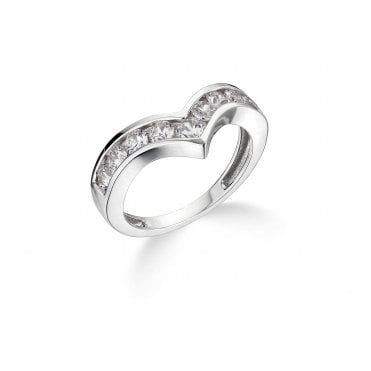 9ct White Gold Solid Diamond Wish Bone Ring