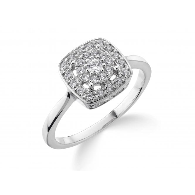 9ct White Gold Square Diamond Halo Engagement Ring