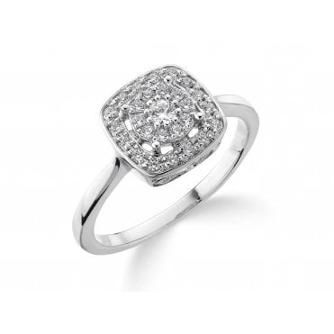 9ct White Gold Square Diamond Halo Engagement Ring