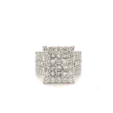 9ct White Gold Square Shaped Diamond Cluster Ring