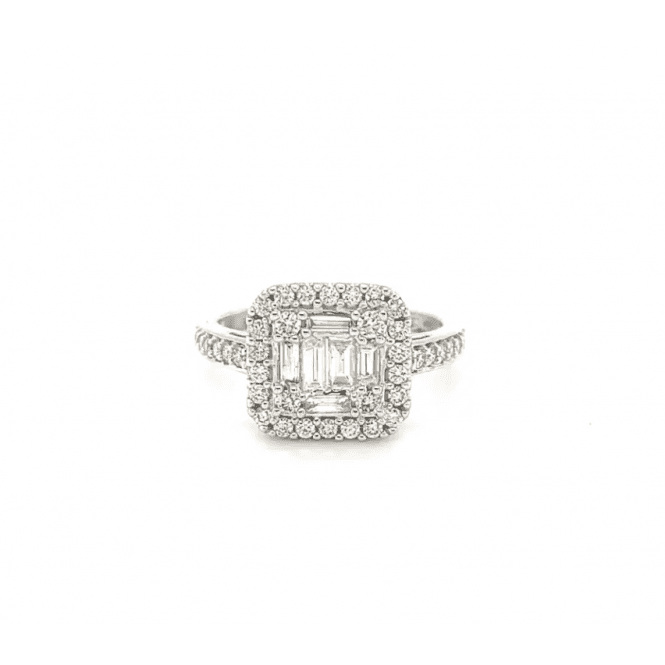 9ct White Gold Square Shaped Diamond Cluster Ring