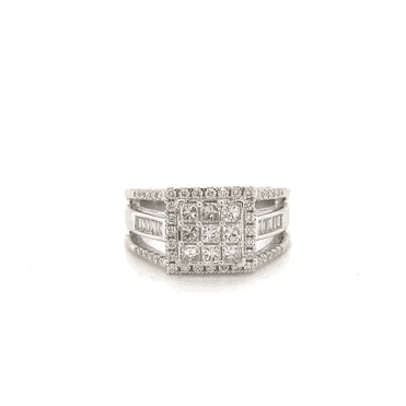 9ct White Gold Square Shaped Diamond Cluster Ring
