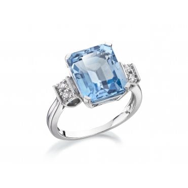 9ct White Gold Topaz And Diamond Engagement Dress Ring