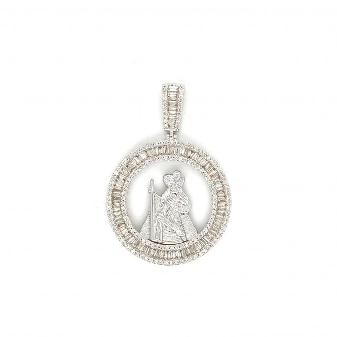 9ct White Gold Unique 2.20ct Diamond Encrusted St Christopher Pendant