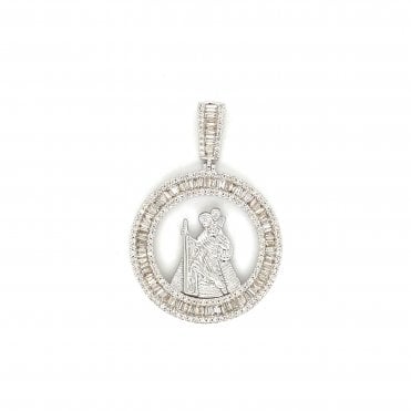 9ct White Gold Unique 2.20ct Diamond Encrusted St Christopher Pendant