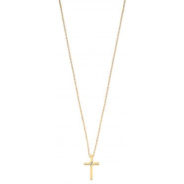 9ct Yellow Gold 0.04ct Diamond Cross Pendant With 18in/45cm Chain
