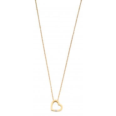 9ct Yellow Gold 0.04ct Diamond Heart Pendant With 18in/45cm Chain