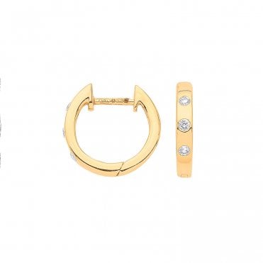 9ct Yellow Gold 0.08ct Rubover Huggies