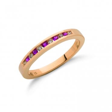 9ct Yellow Gold 0.16ct Sapphire & 0.12ct Diamond Channel Set Half Eternity Ring