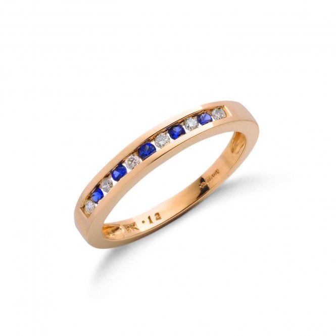 9ct Yellow Gold 0.16ct Sapphire & 0.12ct Diamond Channel Set Half Eternity Ring