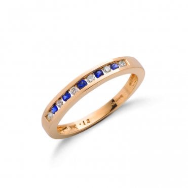 9ct Yellow Gold 0.16ct Sapphire & 0.12ct Diamond Channel Set Half Eternity Ring