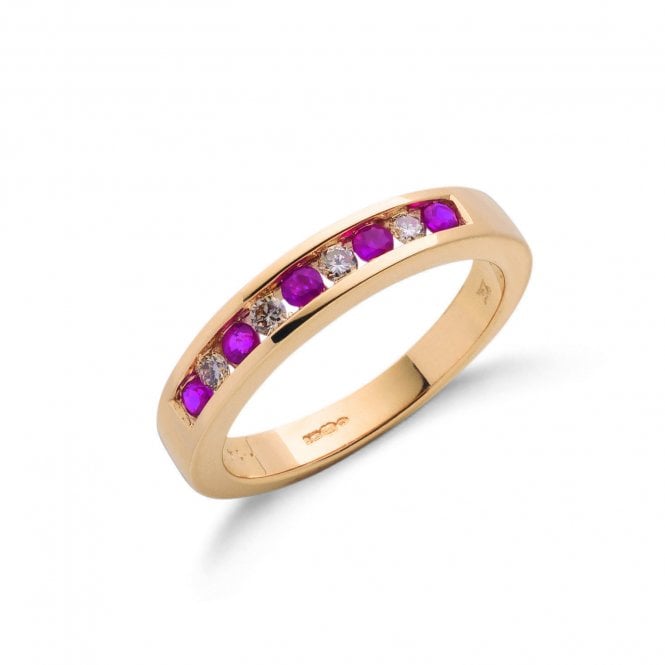9ct Yellow Gold 0.31ct Ruby & 0.14ct Diamond Channel Set Half Eternity Ring