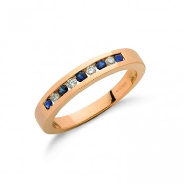9ct Yellow Gold 0.31ct Sapphire & 0.14ct Diamond Channel Set Half Eternity Ring