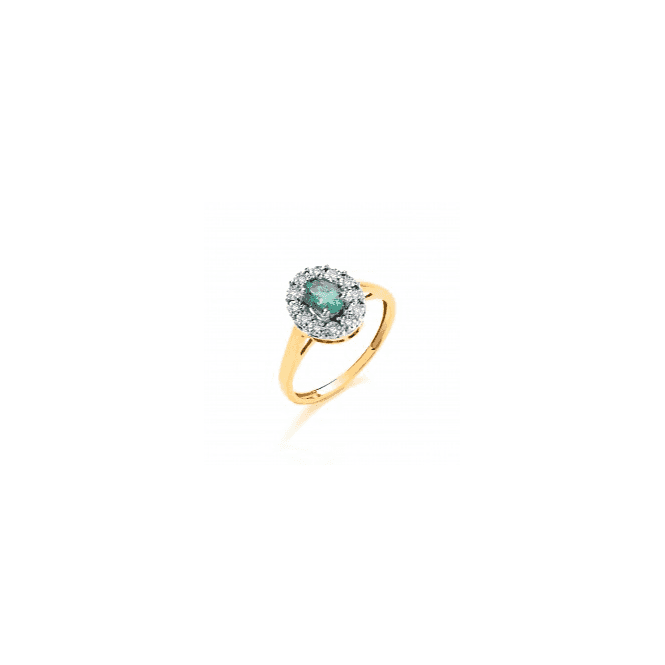 9ct Yellow Gold 0.40ct Emerald & 0.05ct Diamond Cluster Ring