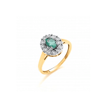 9ct Yellow Gold 0.40ct Emerald & 0.05ct Diamond Cluster Ring