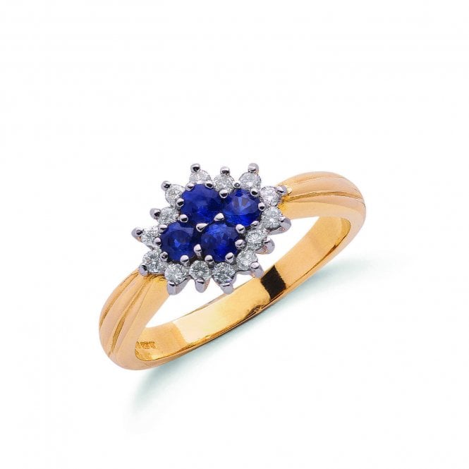 9ct Yellow Gold 0.45ct Sapphire & 0.21ct Diamond Cluster Ring