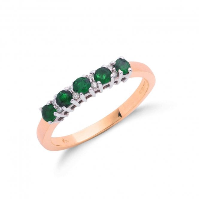 9ct Yellow Gold 0.50ct Emerald & 0.06ct Diamond Half Eternity Ring