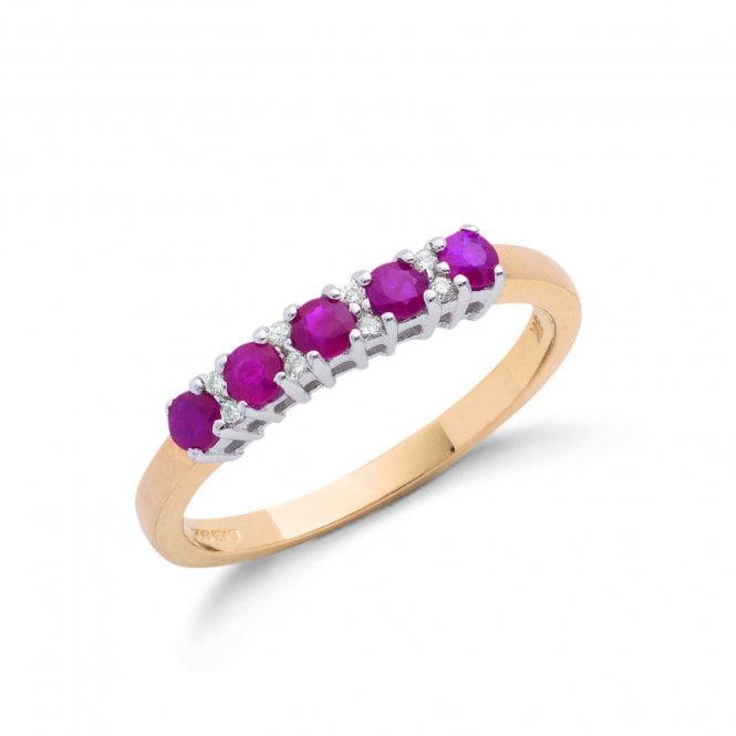 9ct Yellow Gold 0.50ct Ruby & 0.06ct Diamond Half Eternity Ring