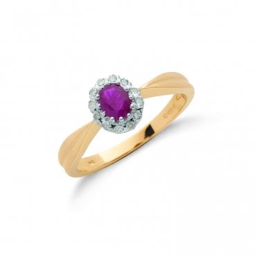 9ct Yellow Gold 0.50ct Ruby & 0.10ct Diamond Cluster Ring