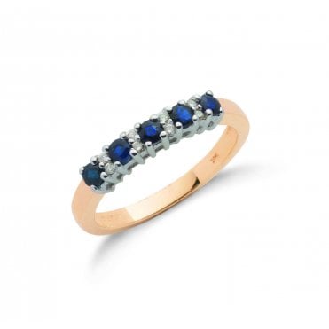 9ct Yellow Gold 0.50ct Sapphire & 0.06ct Diamond Half Eternity Ring