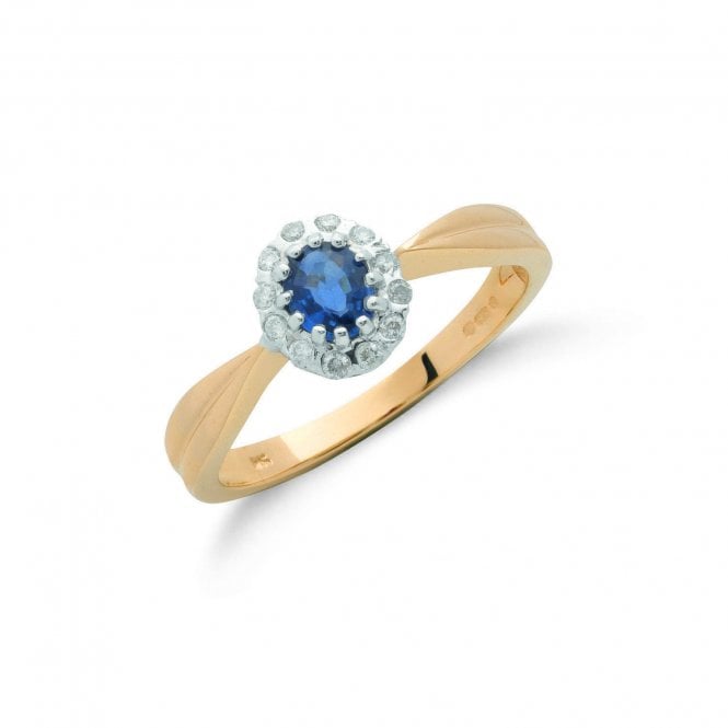 9ct Yellow Gold 0.50ct Sapphire & 0.10ct Diamond Cluster Ring