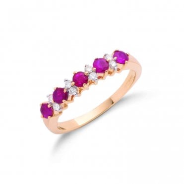 9ct Yellow Gold 0.65ct Ruby & 0.12ct Diamond Half Eternity Ring
