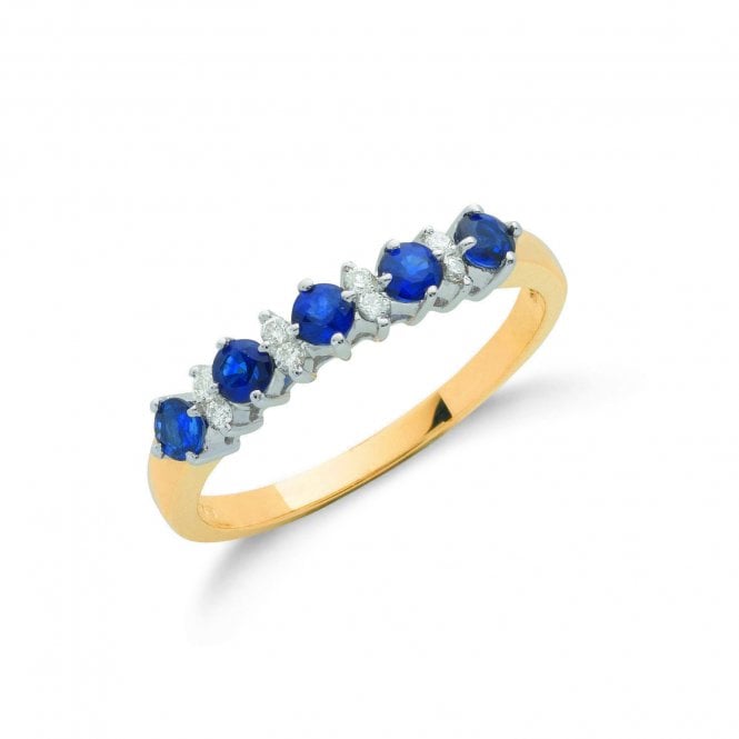 9ct Yellow Gold 0.65ct Sapphire & 0.12ct Diamond Half Eternity Ring