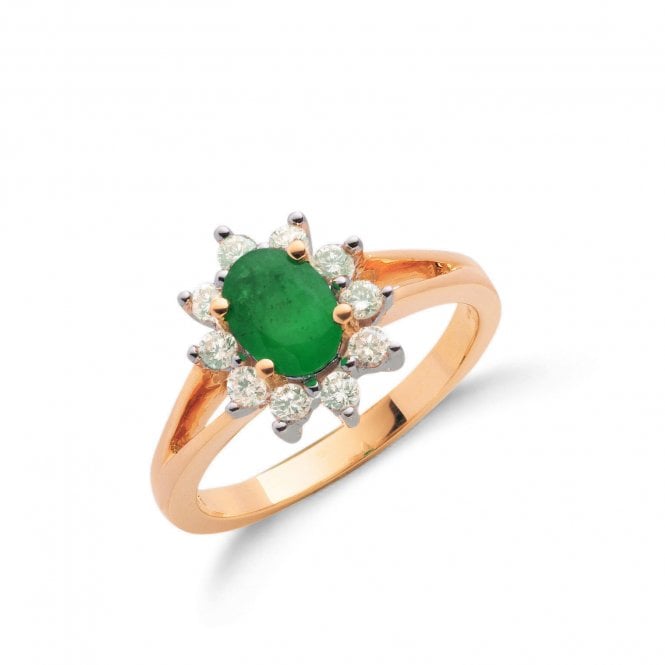 9ct Yellow Gold 0.79ct Emerald & 0.35ct Diamond Daisy Cluster Ring