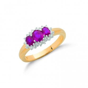 9ct Yellow Gold 0.85ct Ruby & 0.20ct Diamond Trilogy Cluster Dress Ring