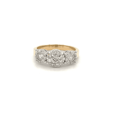 9ct Yellow Gold 1.05ct Diamond Trilogy Cluster Ring