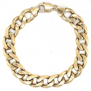 9ct Yellow Gold 13mm Long Classic Curb Bracelet - 10