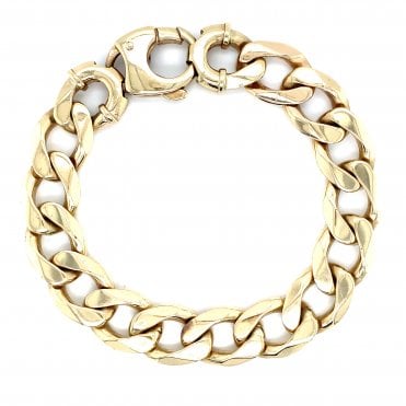 9ct Yellow Gold 14mm Wide Classic Curb Bracelet - 9.5" - 77g