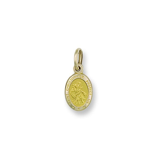 9ct Yellow Gold 20mm Small Oval St Christopher Protect Us Pendant
