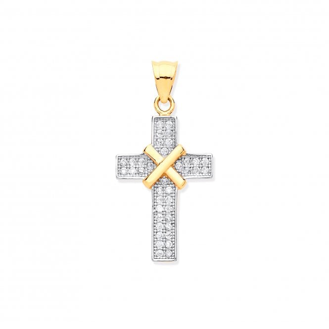 9ct Yellow Gold 25mm Fancy Gem-set Cross Pendant