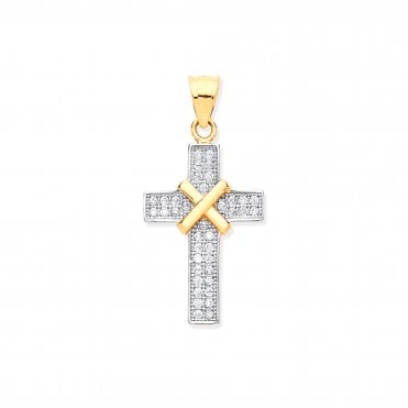 9ct Yellow Gold 25mm Fancy Gem-set Cross Pendant