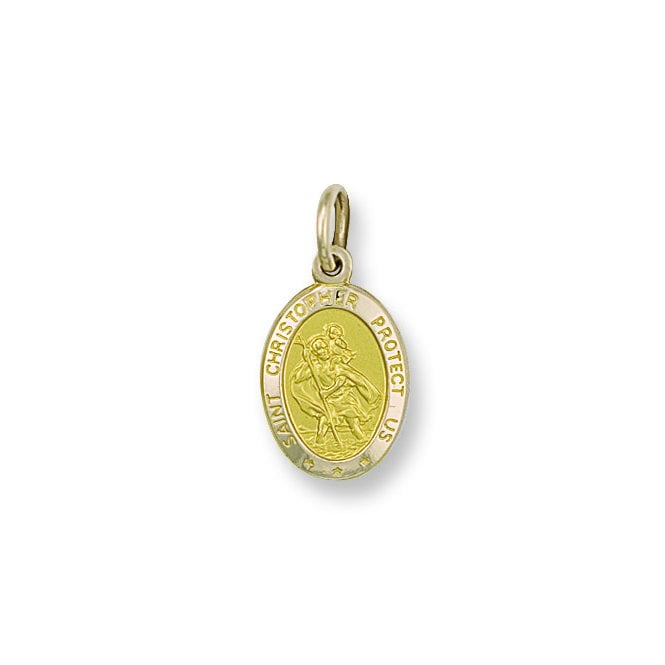 9ct Yellow Gold 25mm Medium Oval St Christopher Protect Us Pendant