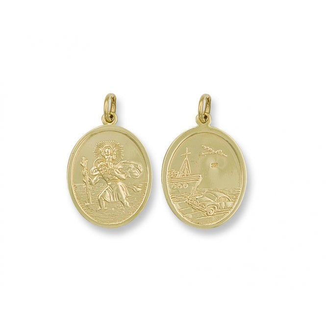 9ct Yellow Gold 27mm Oval Double Sided St Christopher Pendant