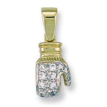 9ct Yellow Gold 27mm Solid Gem-set Single Boxing Glove Pendant - 4g