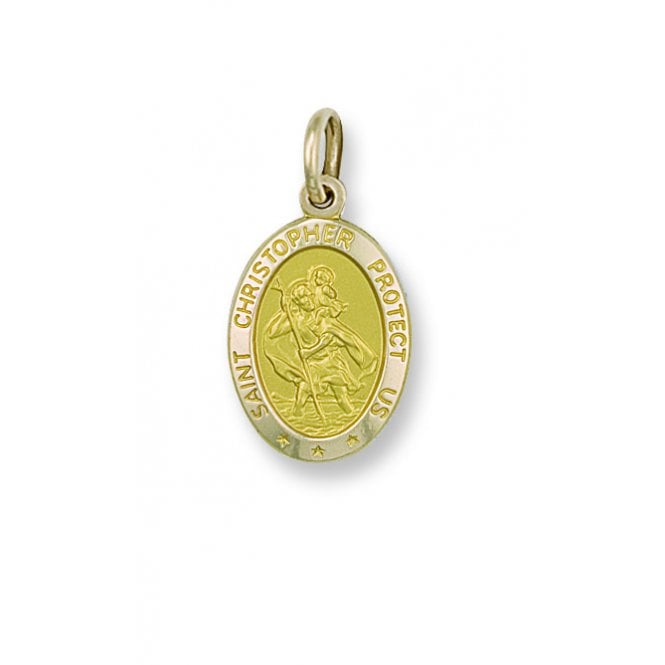 9ct Yellow Gold 30mm Large Oval St Christopher Protect Us Pendant